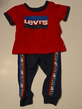 Levi's Red Tee with Navy Trim With Navy Pants